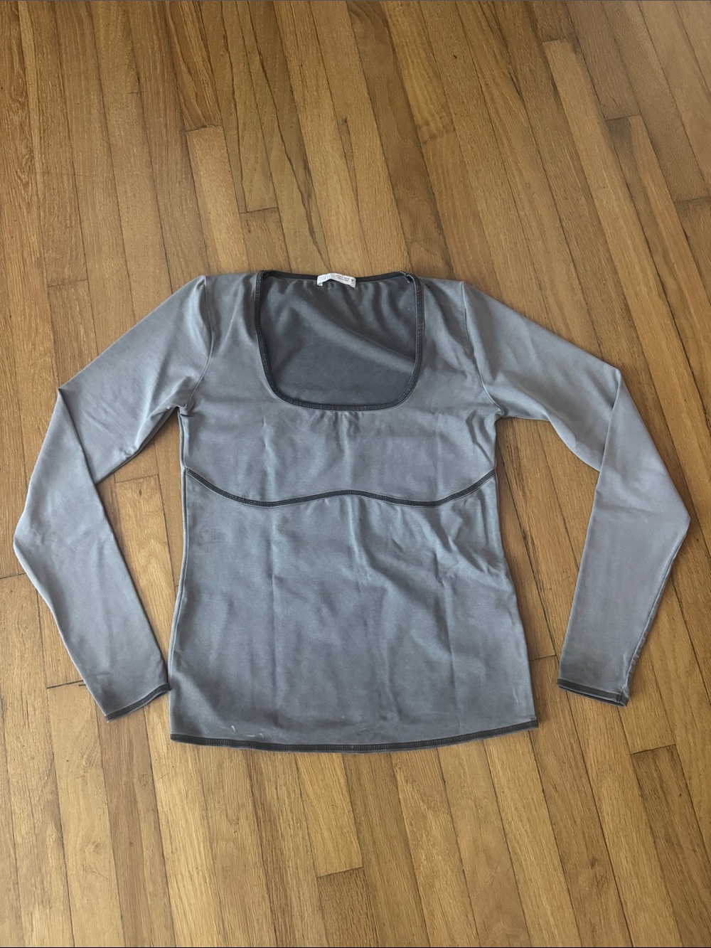Zara Gray Long-Sleeve Scoop Neck Women's Top, Size Large 🩶